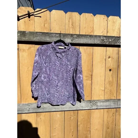Apostrophe Womens Top Size XL Paisley 3/4 Sleeve Shirt Purple Button Up Spring - Picture 3 of 9